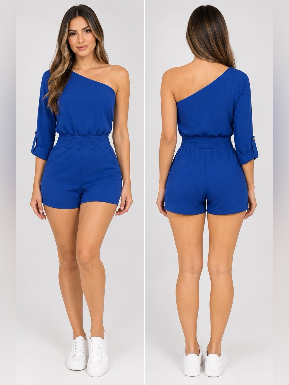 Bebe Enticing Cutie Royal Blue One-Shoulder Sleeveless Skort Romper Skort Y2K NW